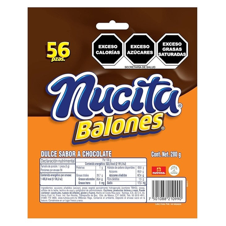 Dulces Nucita Balones Sabor Chocolate 56 pzs