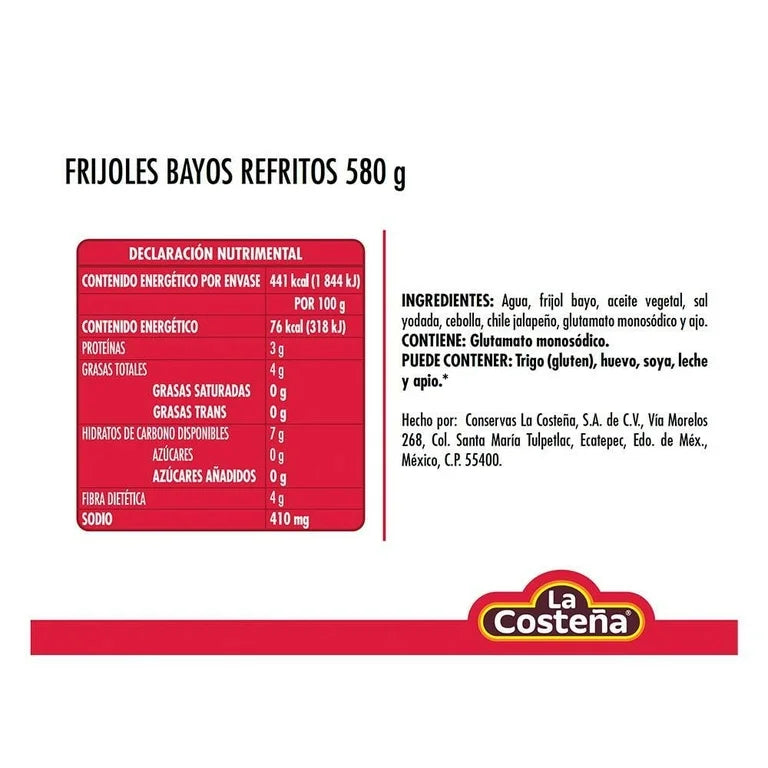 Frijoles Bayos Refritos La Costeña 580g