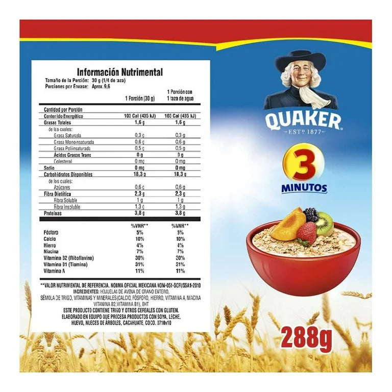 Avena Quaker 3 Minutos Fortificada 288g