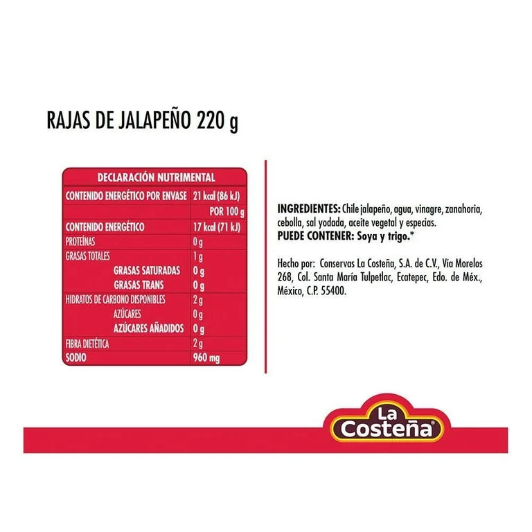 Rajas de Jalapeño La Costeña 220g