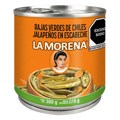 Rajas Verdes de Chiles Jalapeños en Escabeche La Morena 380g