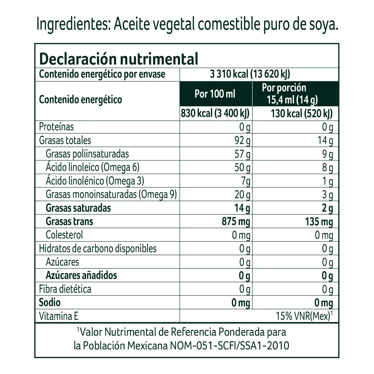 Aceite Vegetal Nutrioli Puro de Soya 400ml