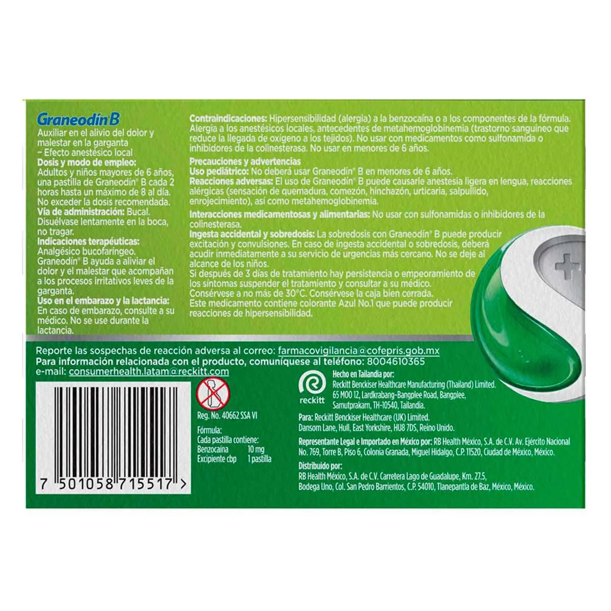 Graneodín B Dolor de Garganta Menta Eucalipto 24 pzs