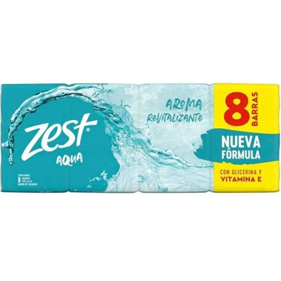 Jabón Zest Aroma Revitalizante Azul 135g × 8 pzs