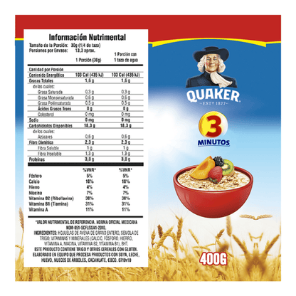 Avena Quaker 3 Minutos Fortificada 400g