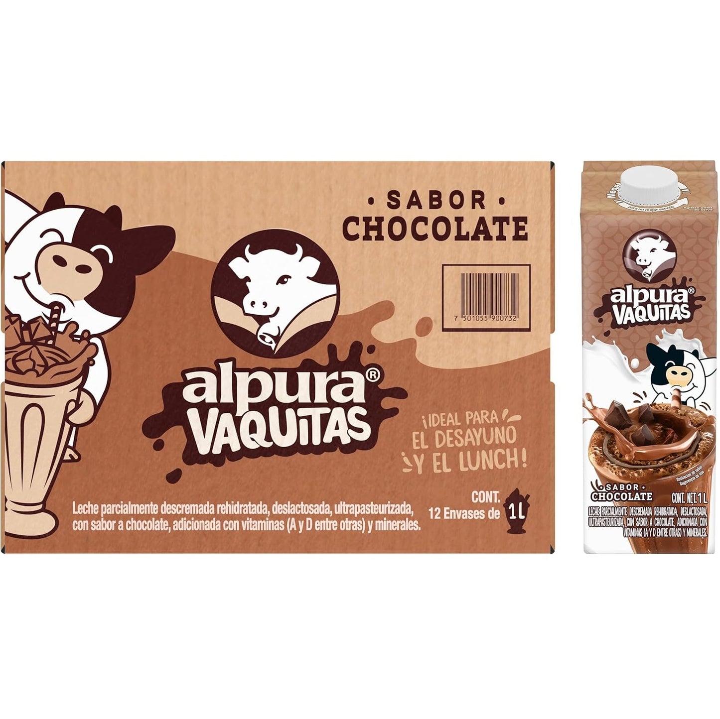 Leche Alpura Vaquitas Sabor Chocolate 1L × 6 pzs