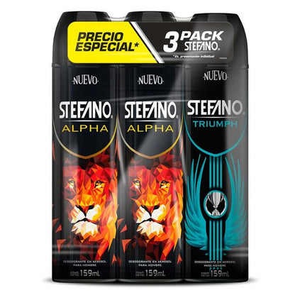Desodorante en Aerosol Stefano Triumph Alpha 159ml × 3 pzs