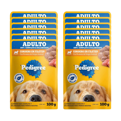 Sobres Pedigree para Perros Adulto Cordero 100g × 12 pzs