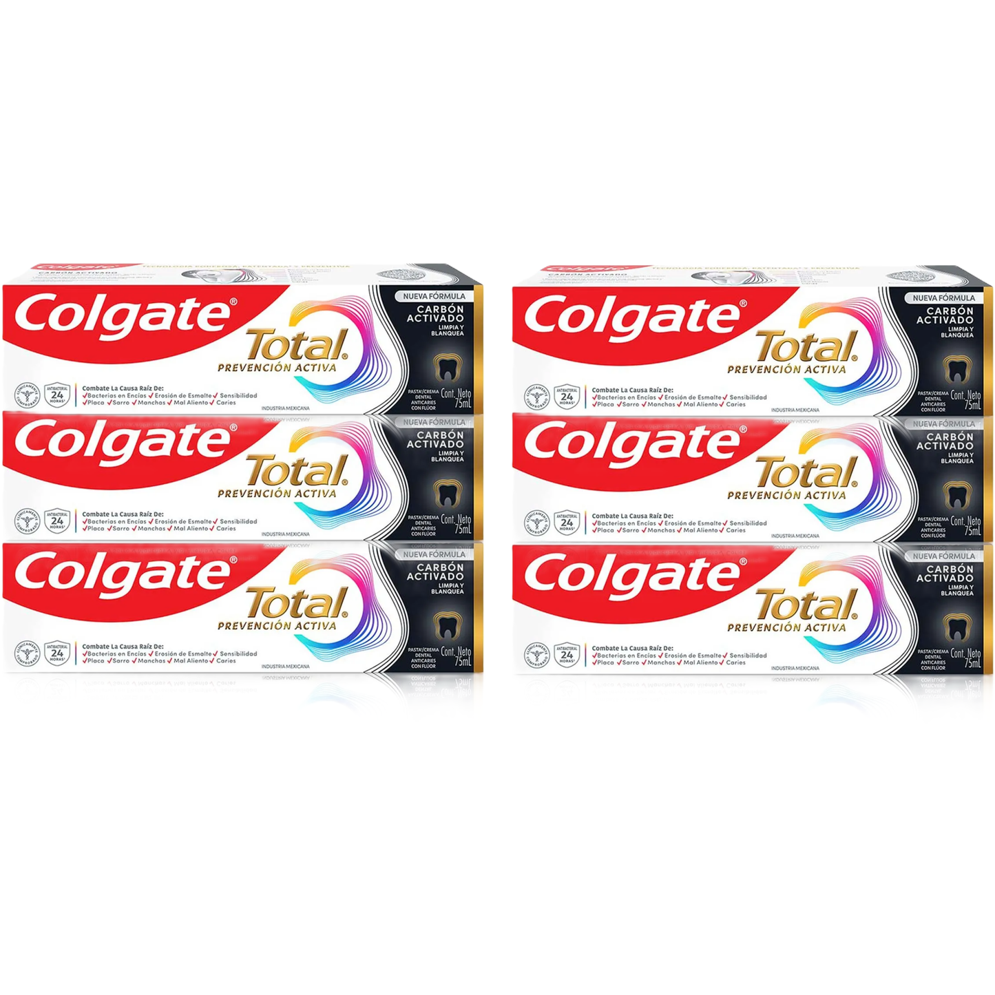 Pasta Dental Colgate Total Carbón Activado 75ml × 6 pzs